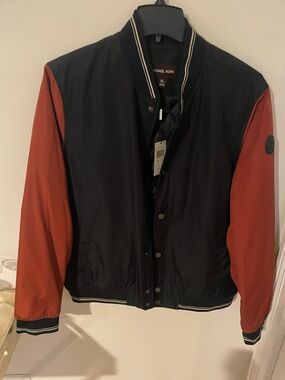 Michael Kors Black Body Red Sleeves Bomber Jacket